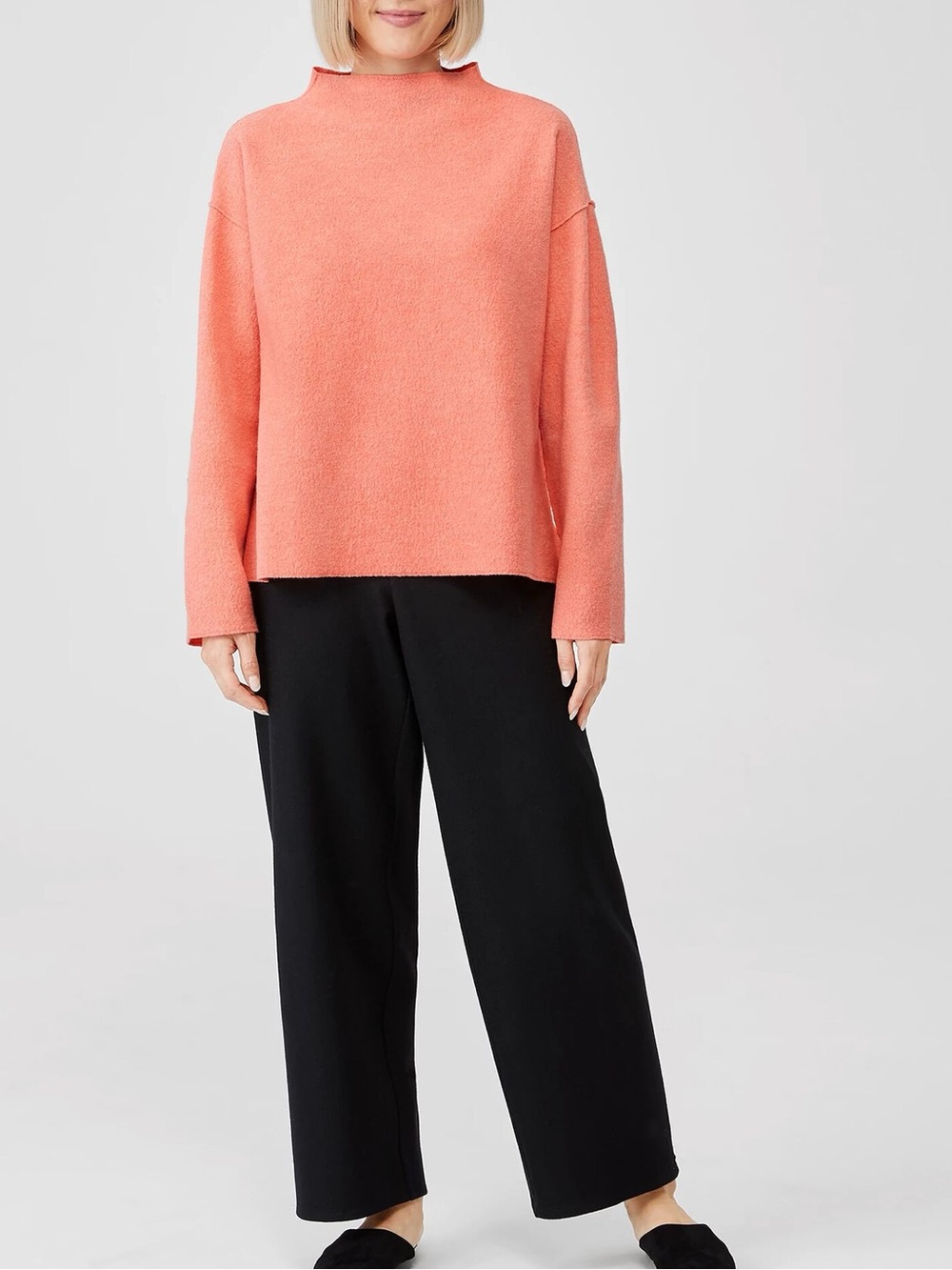 Eileen Fisher Boiled Wool Box Top 100% Wool Sweater Peach Pink Medium